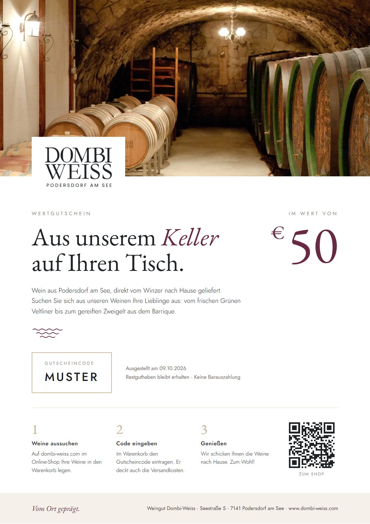 Wertgutschein von Dombi-Weiss (Muster)