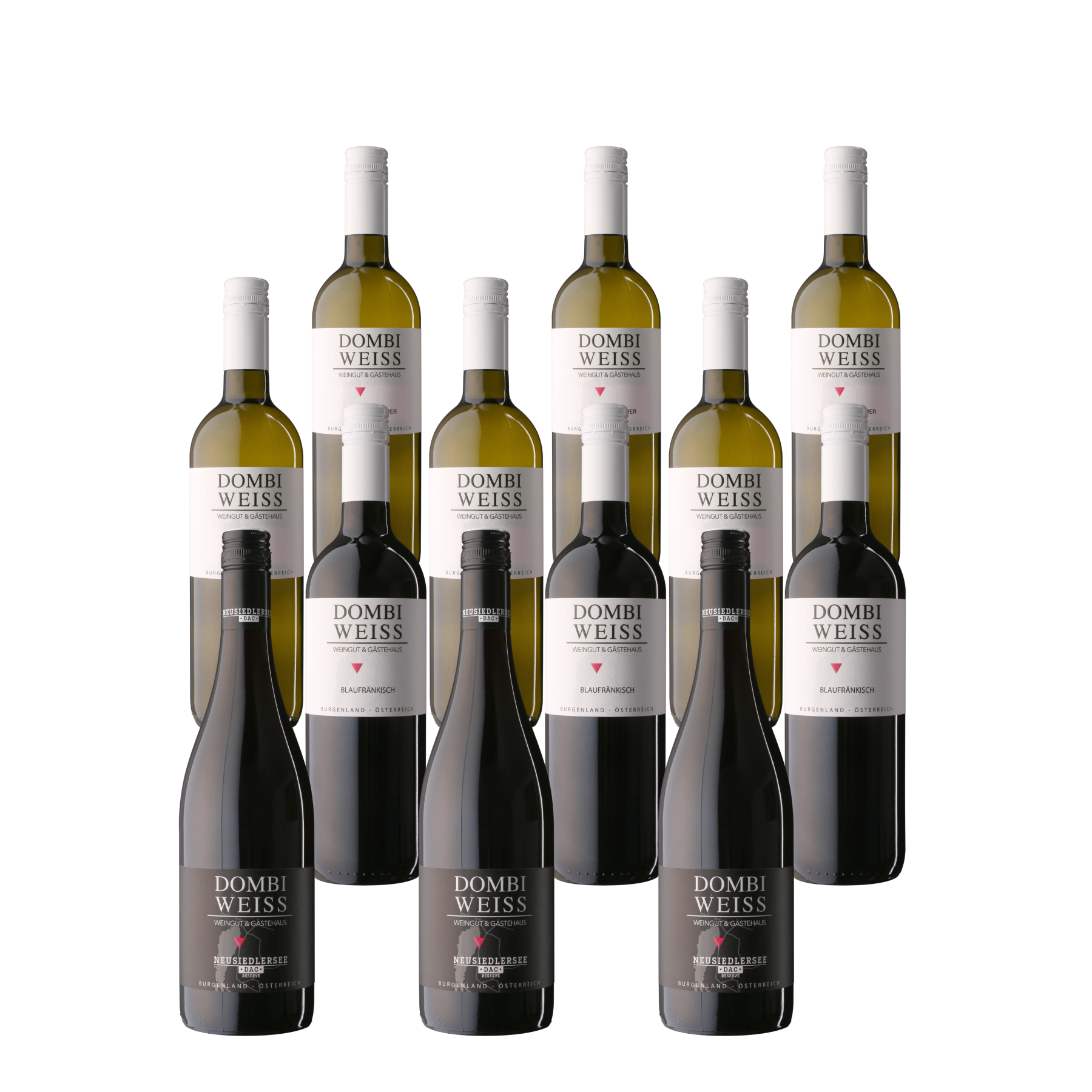 Herbstpaket mit 12 Flaschen: je drei Weißburgunder, Chardonnay, Blaufränkisch und Zweigelt Neusiedlersee DAC Reserve